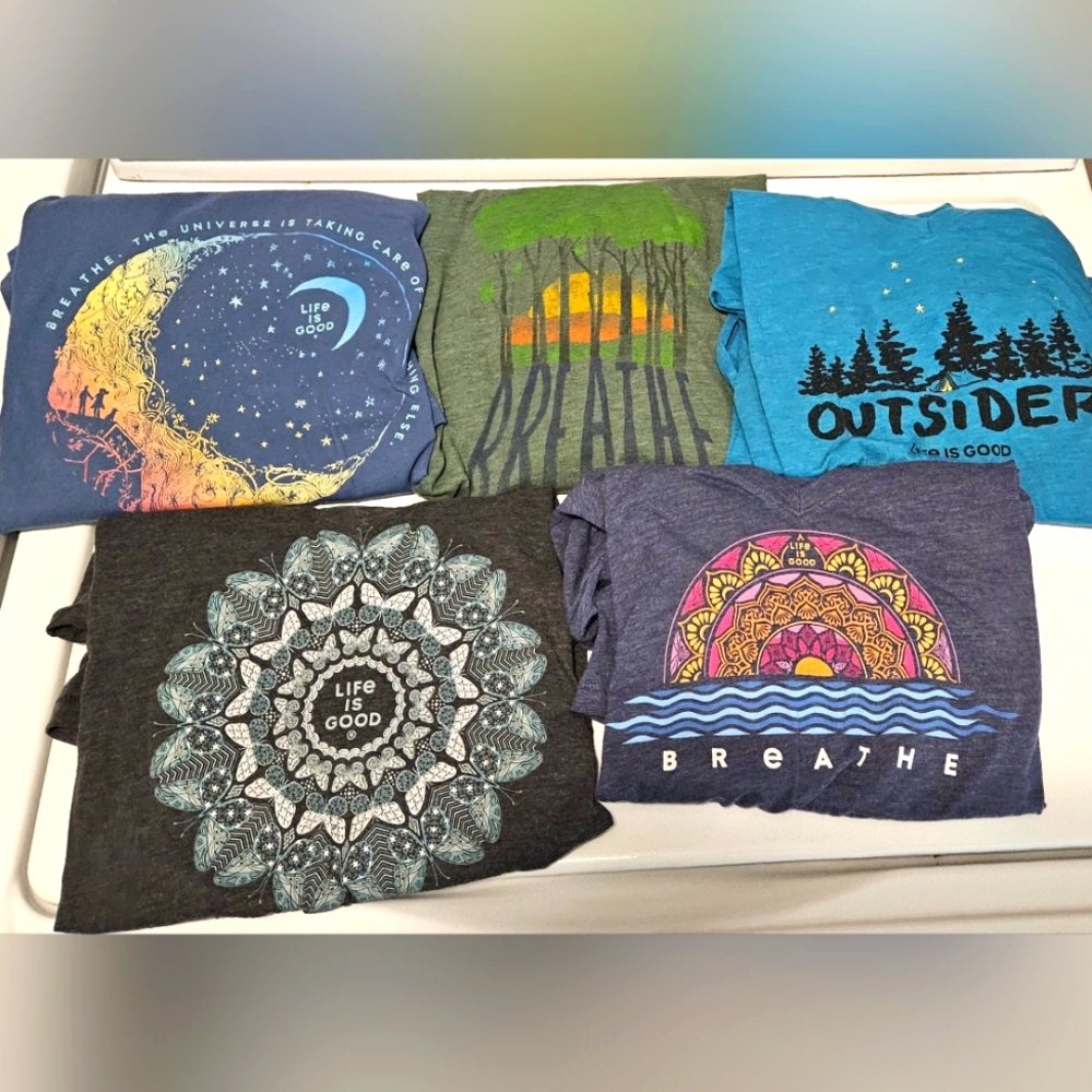 Lot of 5 Life is Good T-Shirts Womens Lg L Large Cool Tee Crusher Lite Tee